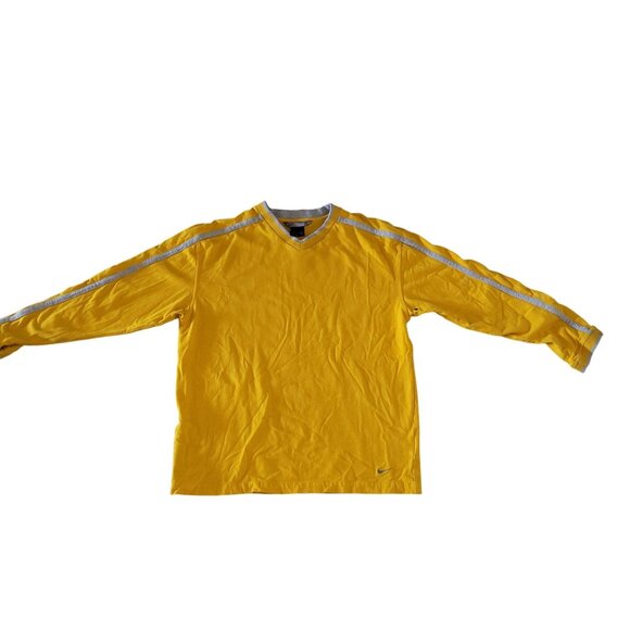 Nike Yellow Long Sleeve V-Neck‎ Shirt With Reflective Stripes & Pocket - Picture 1 of 8